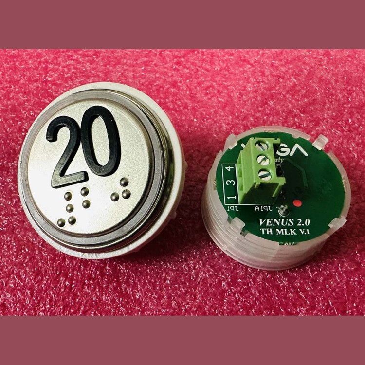 Кнопка 20 красная подсветка с кодом Брайля VENUS V.2 MLK VEGA