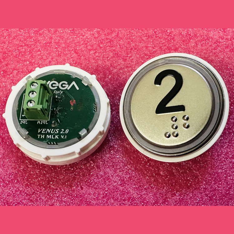 Кнопка 2 красная подсветка с кодом Брайля VENUS V.2 MLK VEGA